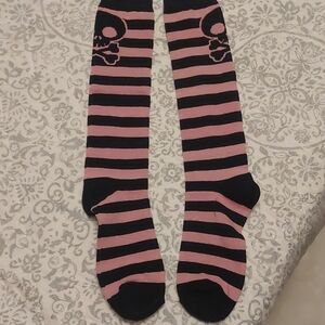 3 Pair Pink and Black Striped Hosiery Socks